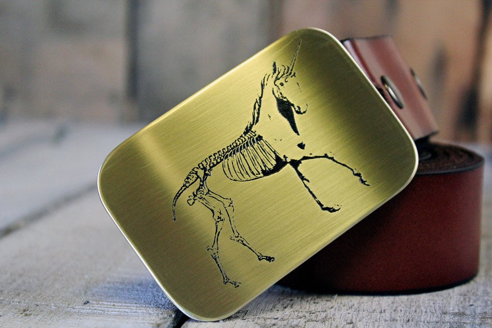 Unicorn Skeleton Belt Buckle-Metal Some Art