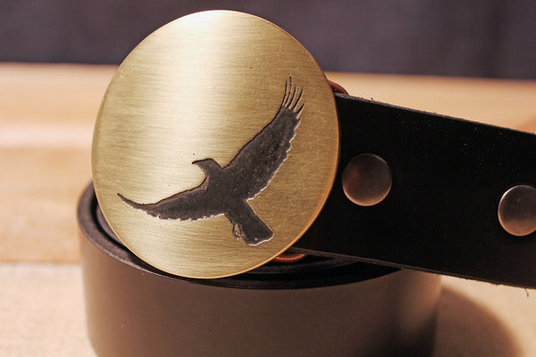 LOVELY DENIM Crow Brown Leather Belt Brass Buckle‎ Size Small 1.5\