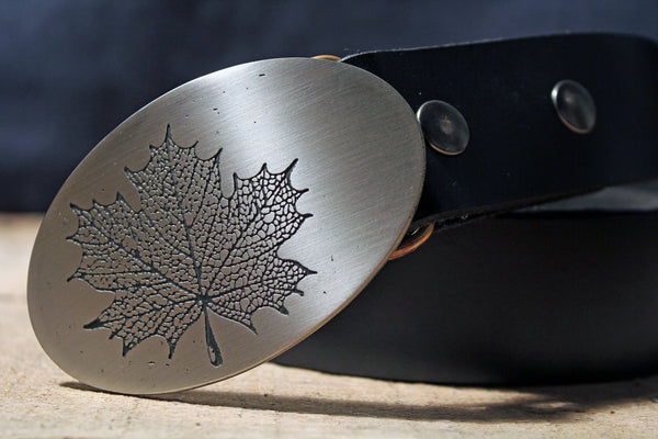 Noah’s Art Montreal Brass Handmade Maple Leaf Buckle with Black Leather Belt 36 Santa Claus Belt, Solid Brass Buckle, Amish Handmade from  main image 3