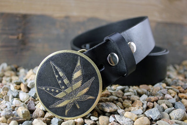 Leather & Silver Marijuana Leaf Belt Ornate Pot Leaf Belt Buckle main image 4